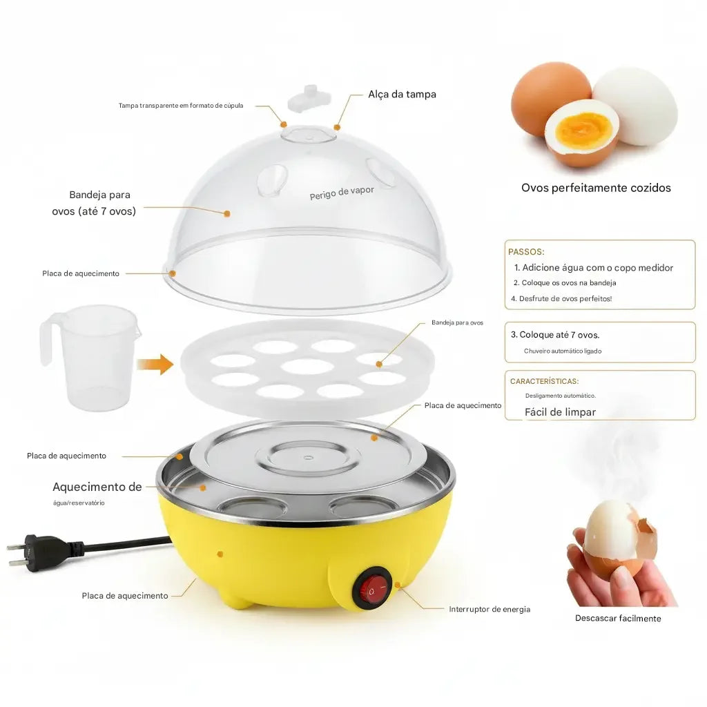 Cozinhador de Ovos Elétrico Portátil a Vapor