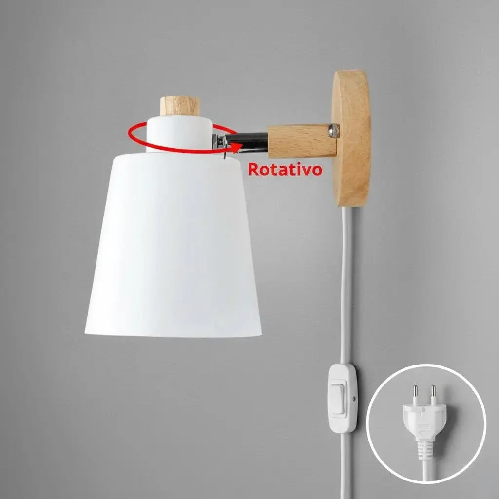 Arandela de Parede Wooden em Madeira com Interruptor Iluminação Decorativa