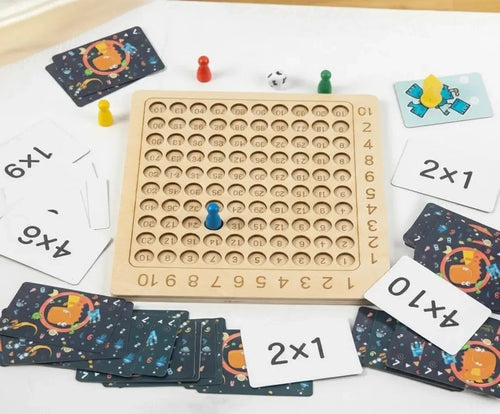 Jogo de Tabuleiro de Multiplicação Montessori de Madeira