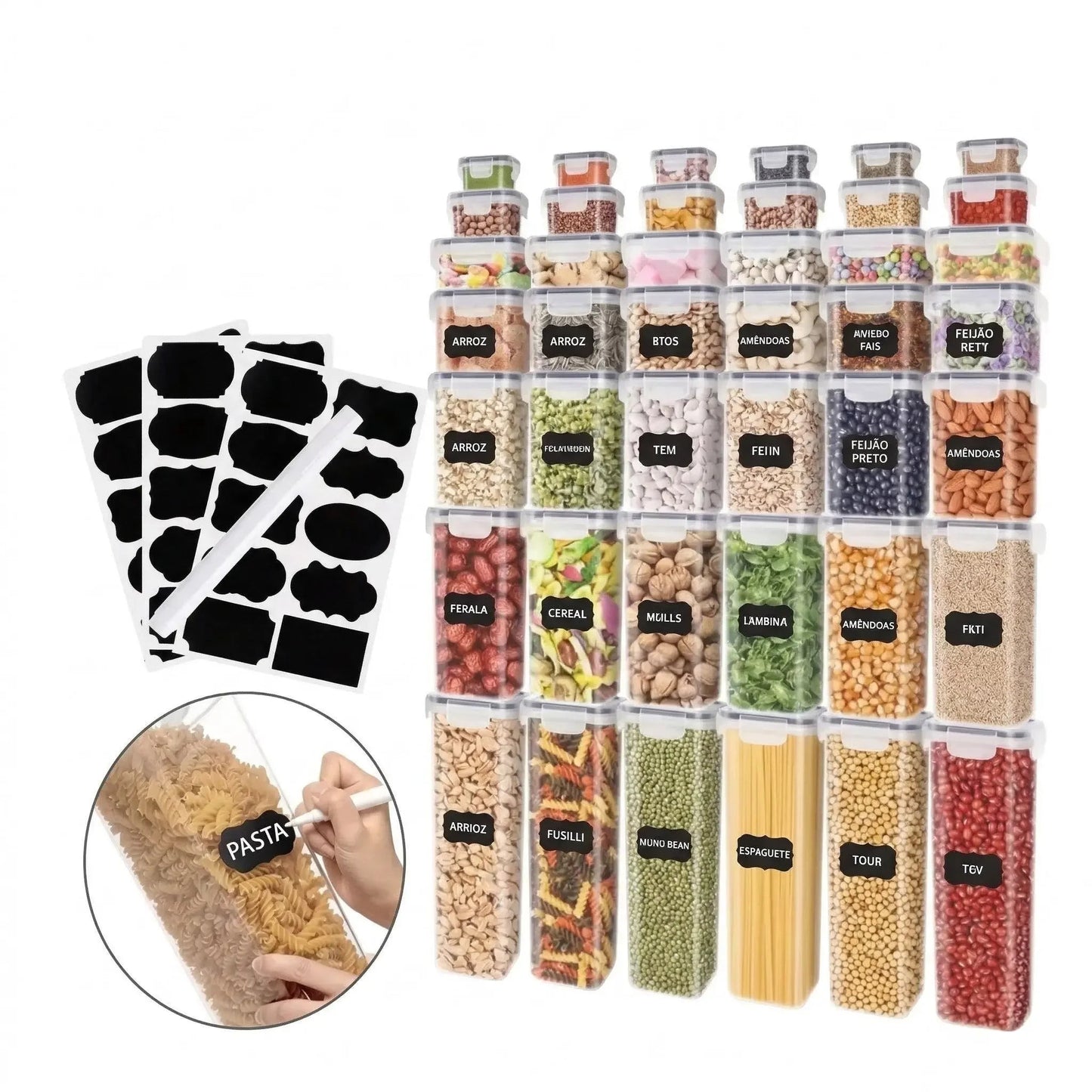 Kit 14 Potes Herméticos Empilháveis Quadrados