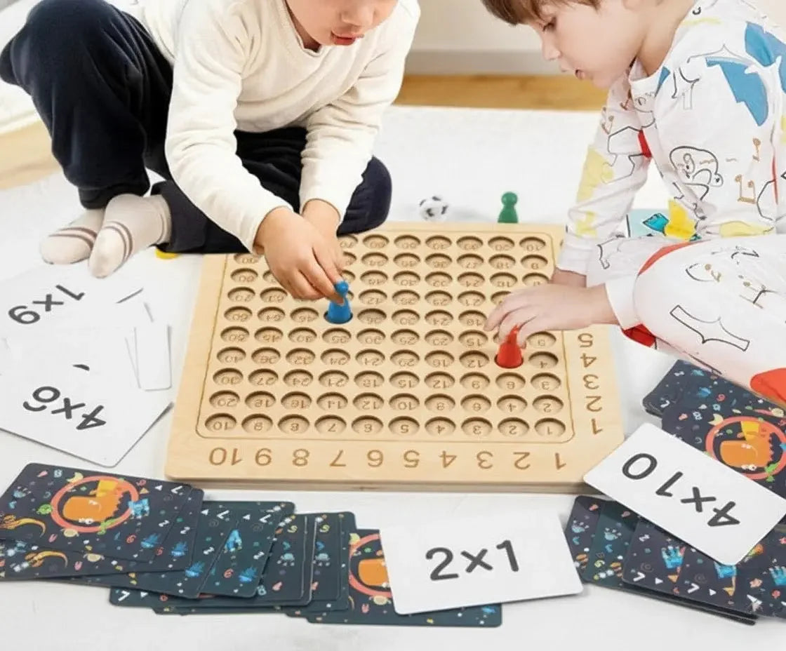Jogo de Tabuleiro de Multiplicação Montessori de Madeira