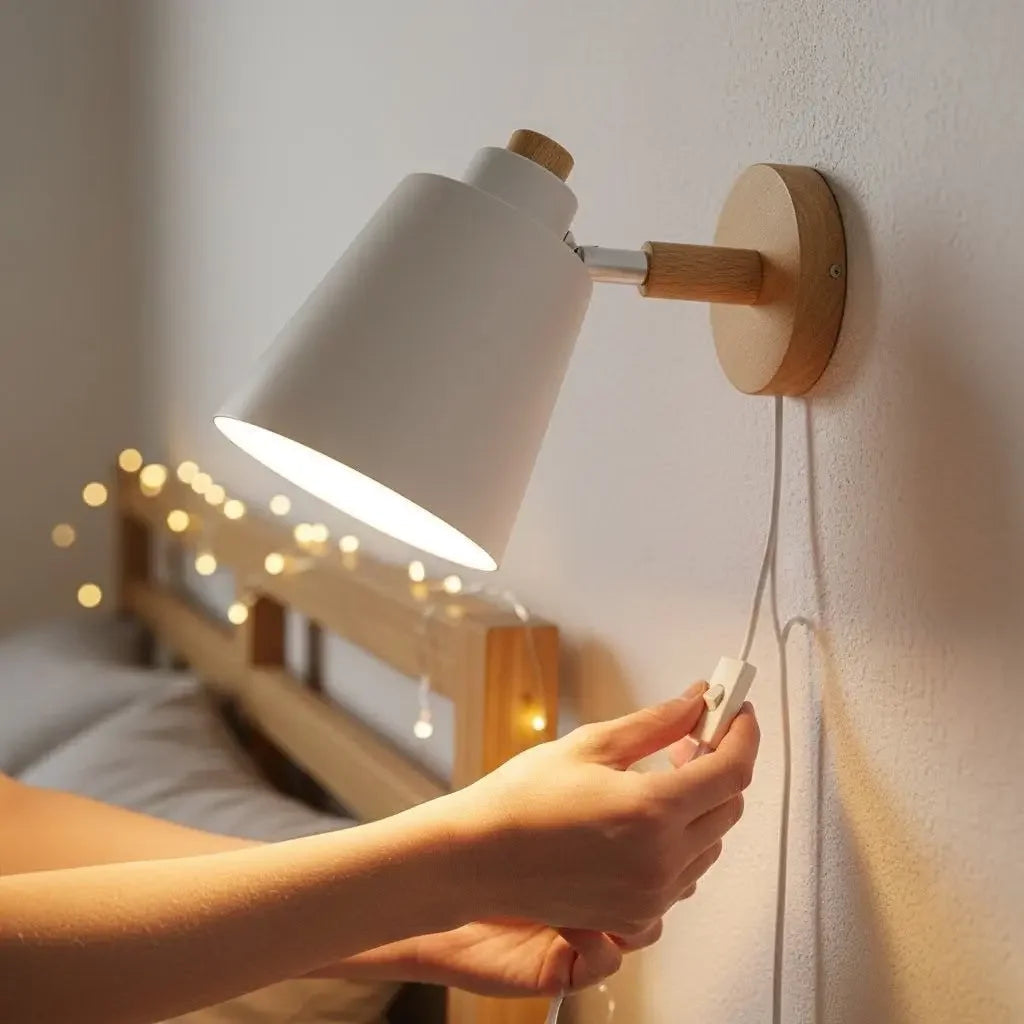 Arandela de Parede Wooden em Madeira com Interruptor Iluminação Decorativa