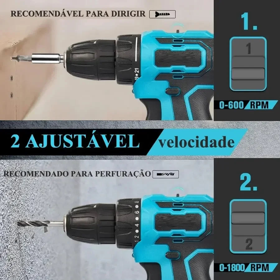 Kit Parafusadeira/Furadeira 28 Peças + 2 Baterias Portáteis + Maleta De Brinde