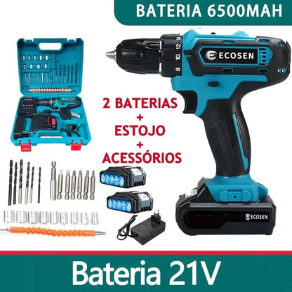 Kit Parafusadeira/Furadeira 28 Peças + 2 Baterias Portáteis + Maleta De Brinde