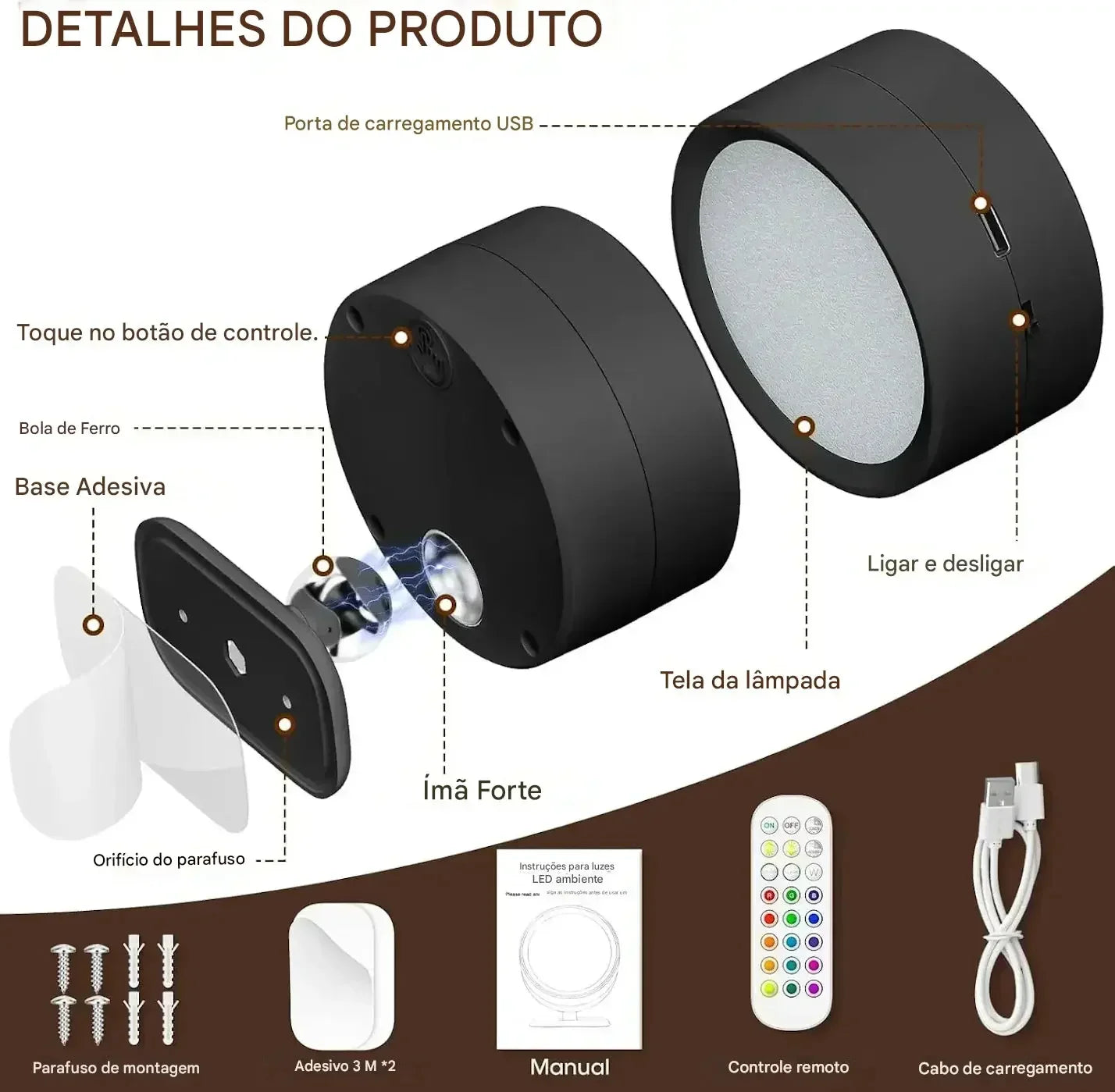 Luminária de Parede LED Moderna Sem Fio