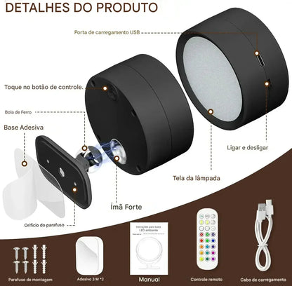 Luminária de Parede LED Moderna Sem Fio