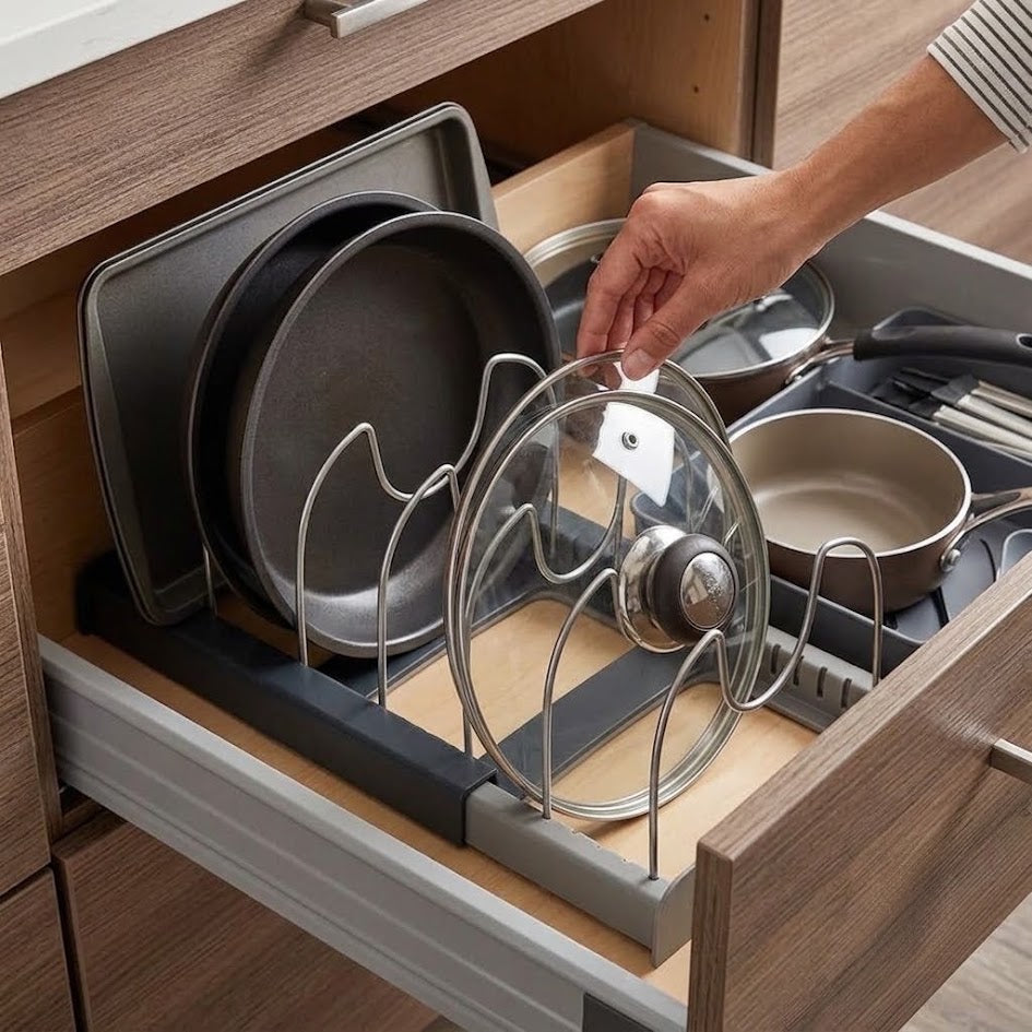 Adjustable Pan and Lid Organiser