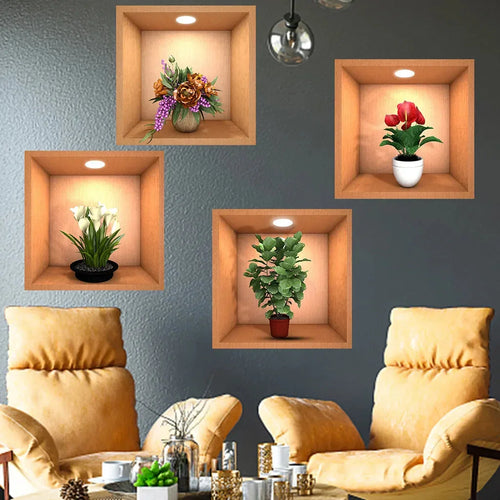 Kit 4 Quadros Adesivos Tridimensional