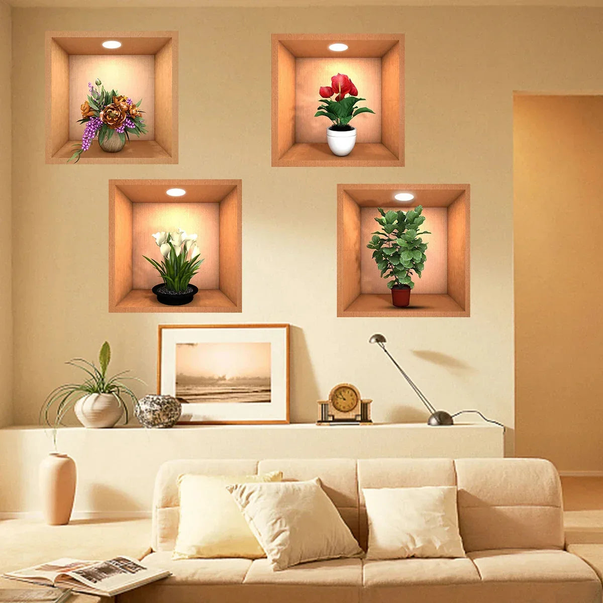 Kit 4 Quadros Adesivos Tridimensional